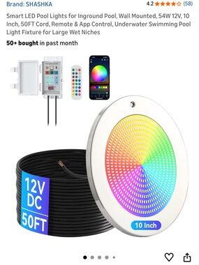 SHASHKA Smart RGB LED Pool Light 50 ft. Multipurpose use. Multicolor w/ remote